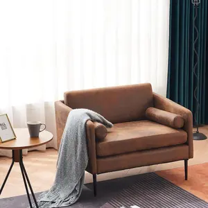 Karl home Mid-Century Club Chair 38.2" Living Room Sofa Oversized Bronzing Cloth Upholstered Accent Chair with Metal Legs for Living Room, Bedroom, Balcony, Apartment, Office, Brown