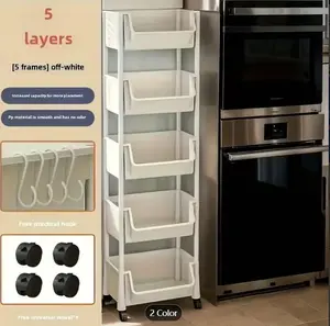 1pc 5-Tier Plastic Storage Rack, Heavy-Duty Multifunctional Organizer with 5 Layers & Hooks, Space-Saving Floor-Standing Shelf for Kitchen, Entryway, Home