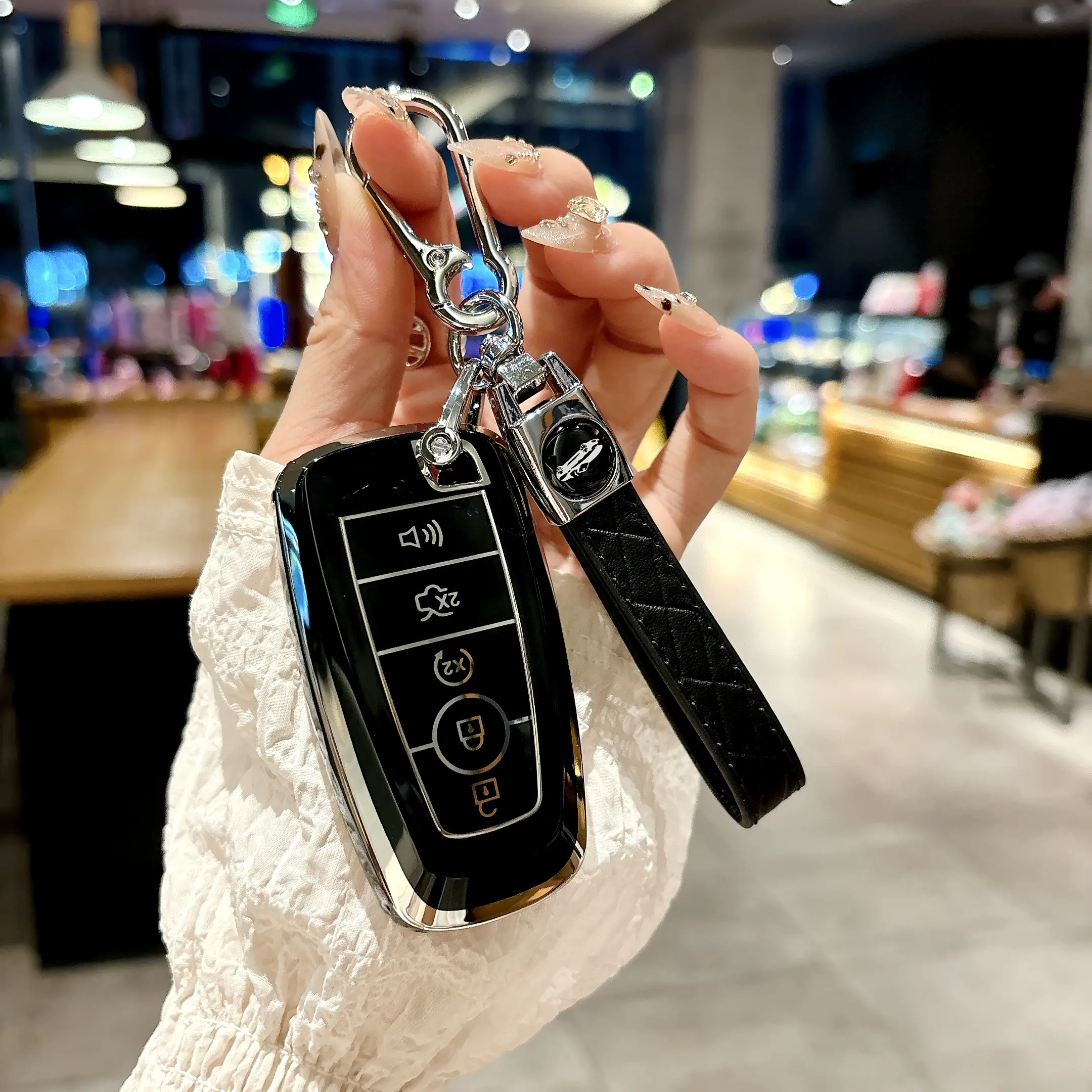 Ford Keychain Protective Case with Keyring, Car Key Accessory, Car Key Holder, Key Fob Protector, Key Fob Shell, Car Key Cover, Car Interior Accessories, Compatible with Ford Edge Escape Expedition Explorer Fusion Mustang Ranger F-150 F-250