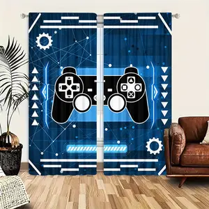2pcs Creative Pattern Half-Blackout Privacy Grommet Curtains, Artistic Style, Suitable for Kitchen, Living Room, Bedroom, Bathroom, Game Room