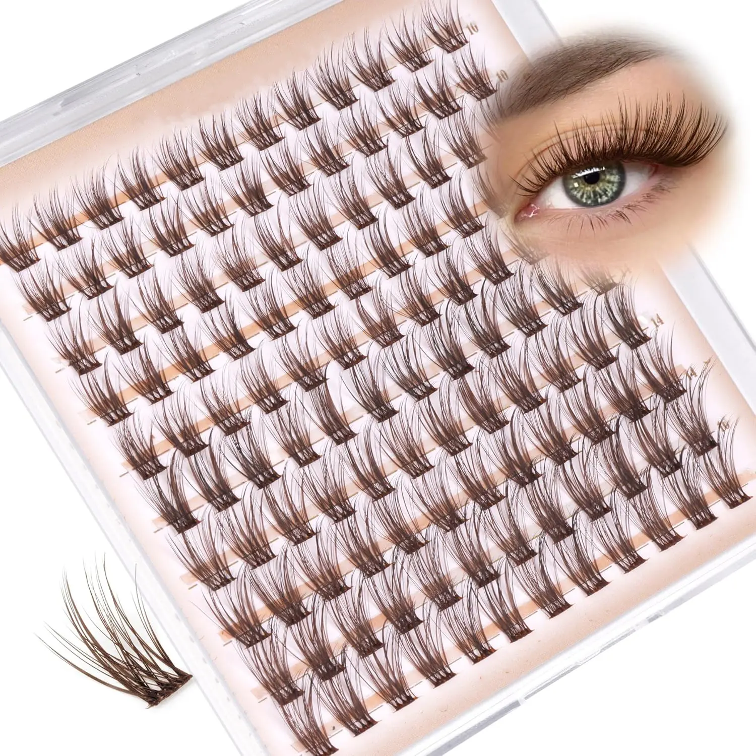 Dense Eyelash Extensions Kit, Volume Eyelashes, Cosmetic Eyelash Extension, Deep Lashes, 10-16mm, DIY at Home, Diy False Eyelashes, CC Curl, Natural Tips, 120 Brown Clusters Set