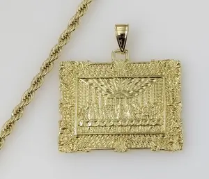 Plated The Last Supper Portrait Pendant 4mm Rope/Braided Chain Necklace