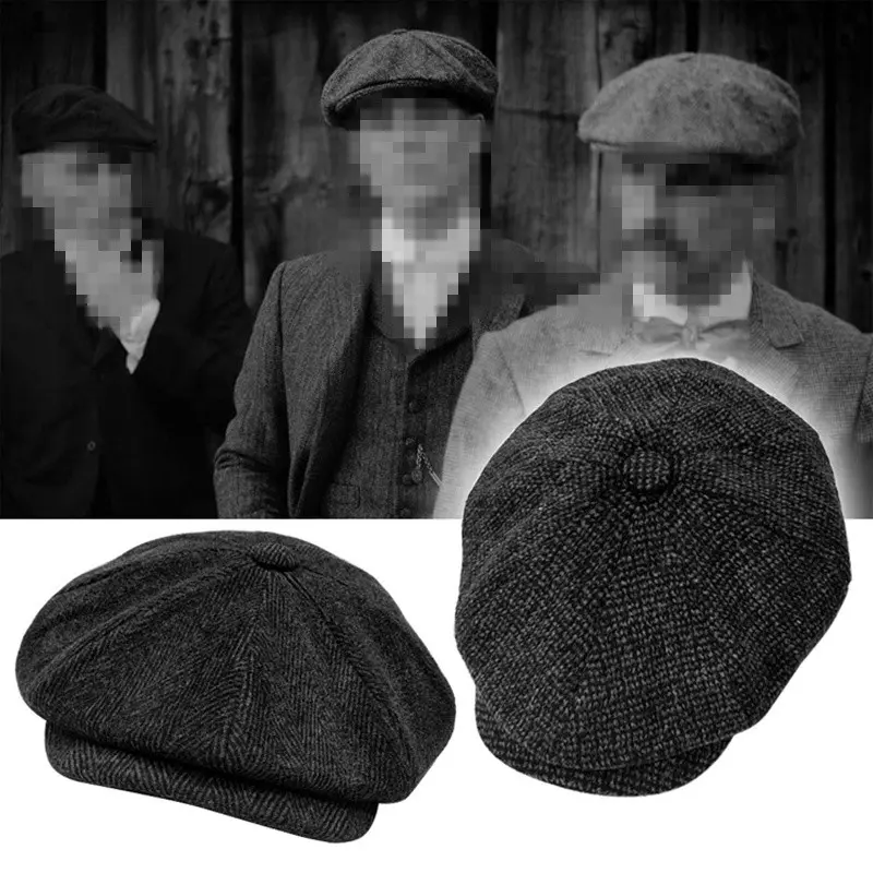 Men's Retro Herringbone Newsboy Caps - British Octagonal Painters Hats for Autumn Winter Flat Gorras, Herringbone Hats