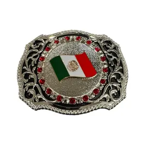 Western Style Mexico Flag Buckle Hebilla Vaquera Mexico