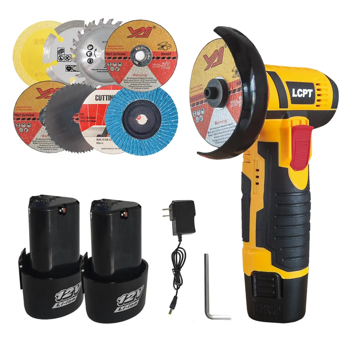 LCPT 12V Mini Lithium Electric Angle Grinder, 19500RPM Cordless Electric Tool, Angle Grinding Power Tools Suitable for Polishing and Cutting Wood, Cer