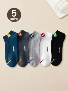 Men's Breathable Short Socks, Sports Socks for Spring Summer, Thin Boat Socks, Sweat Absorbing, Casual Style, Pack of 5
