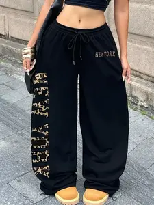 Women's Straight Leg Long Pants, Drawstring Adjustable, Fit, Leopard Print Fashion, Casual Fall Winter, Perfect for Daily Wear