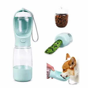 3-In-1 Dog Water Bottle, Portable Leak Proof Pet Water Dispenser, 14oz with Snack Storage & Waste Bag Holder, Ideal for Outdoor Activities