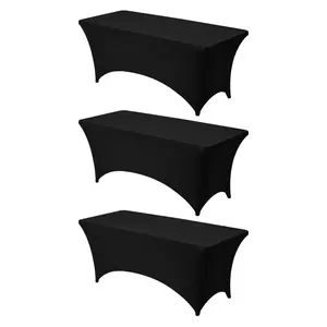 fathersdaygift VEVOR 3 Pack Table Cloth for 6FT Rectangular Fitted Events, Wrinkle-Resistant Stretch Black Table Covers, Washable Spandex Tablecloth Protector, for Party, Wedding, Cocktail, Banquet, Festival