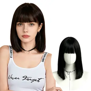 Lotfon Women's non adhesive synthetic wig, stylish short straight hair, simulated scalp on top for a natural and realistic look, adjustable head circumference, easy to wear, lightweight and breathable, instantly changes your style, suitable for daily wear