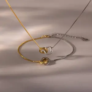 Interlocked ring necklace with bracelet set, minimalist mixed metal jewelry set, charming matching jewelry, perfect gift for wife