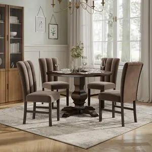 Roundhill Furniture Havre 5-Piece Dining Set, Pedestal Round Table with 4 Stylish Chairs, Espresso