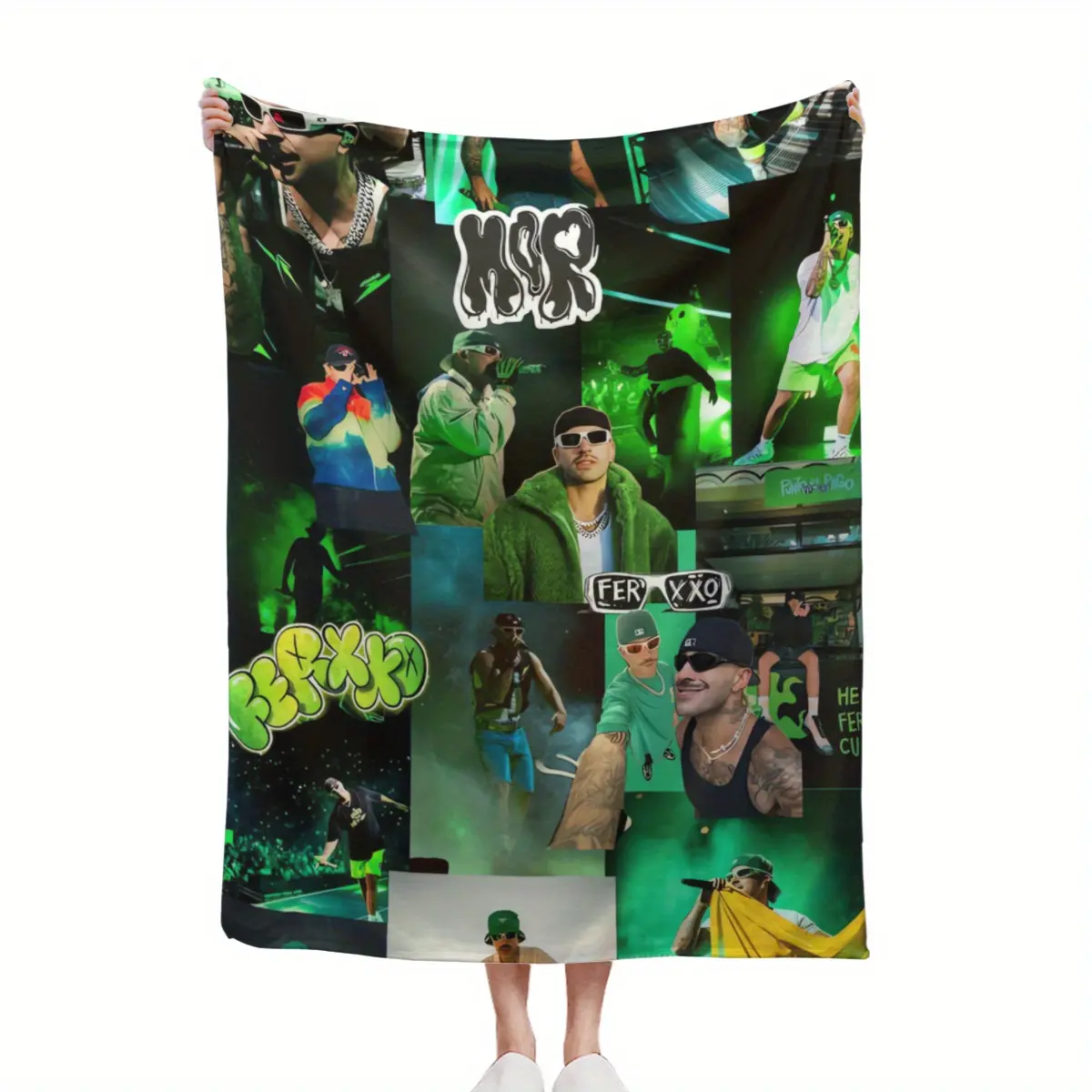 ZLIENSZUS Ferxxo Feid Singer Flannel Throw Blanket Soft Lightweight 200-250gsm All-Season Printed Bedding Sofa Cover Vibrant Music Artwork Mixed Colors Gift Music Themed Decor Durable Comfort Fabric