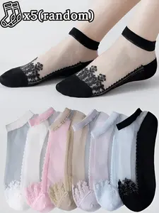 Women's Transparent Glass Silk Stockings, Breathable Low-Cut Socks, Random Colors, Casual Summer & Spring Wear, Slim-Fitting