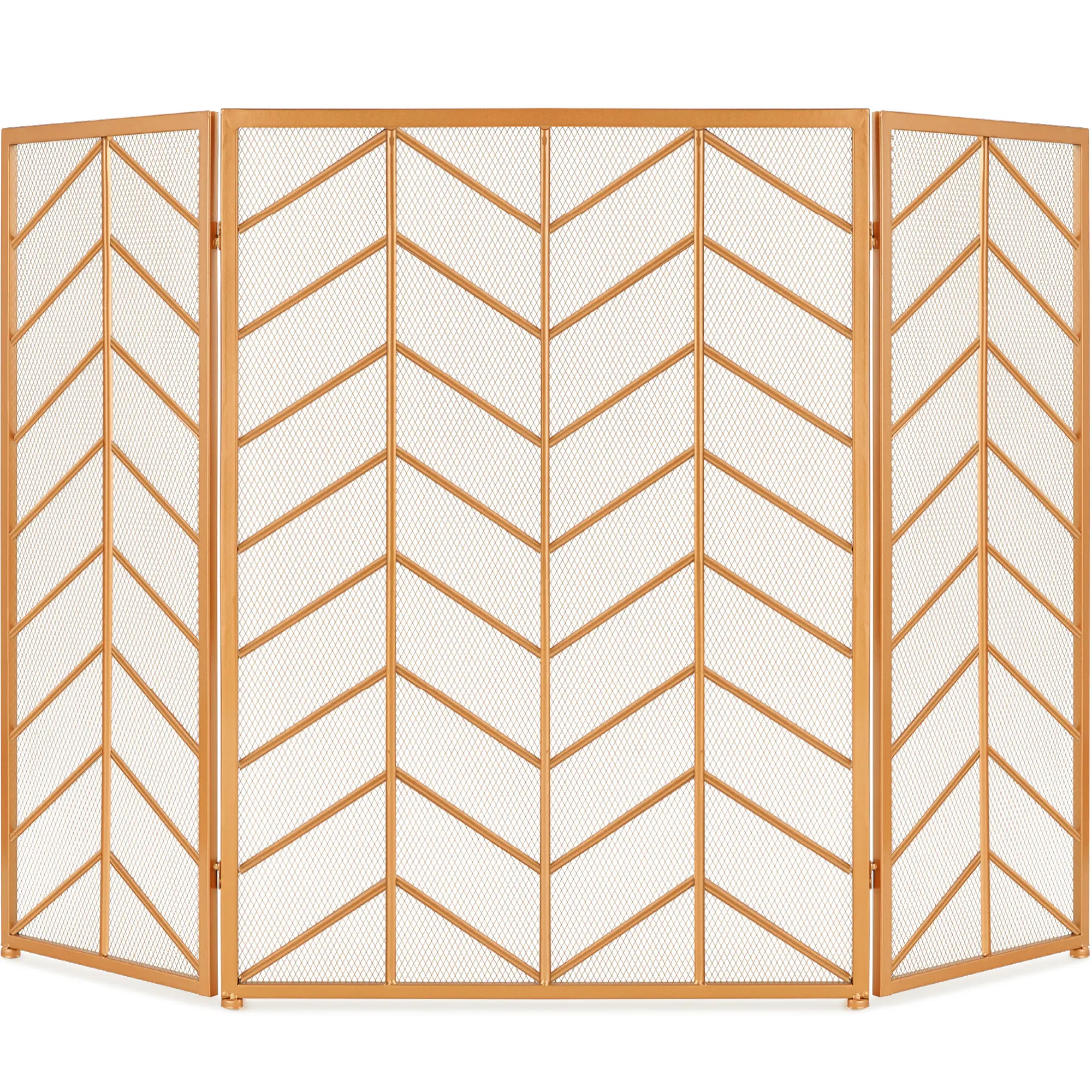 Best Choice Products 52x31in 3-Panel Iron Chevron Fireplace Screen, Spark Guard w/ Handles