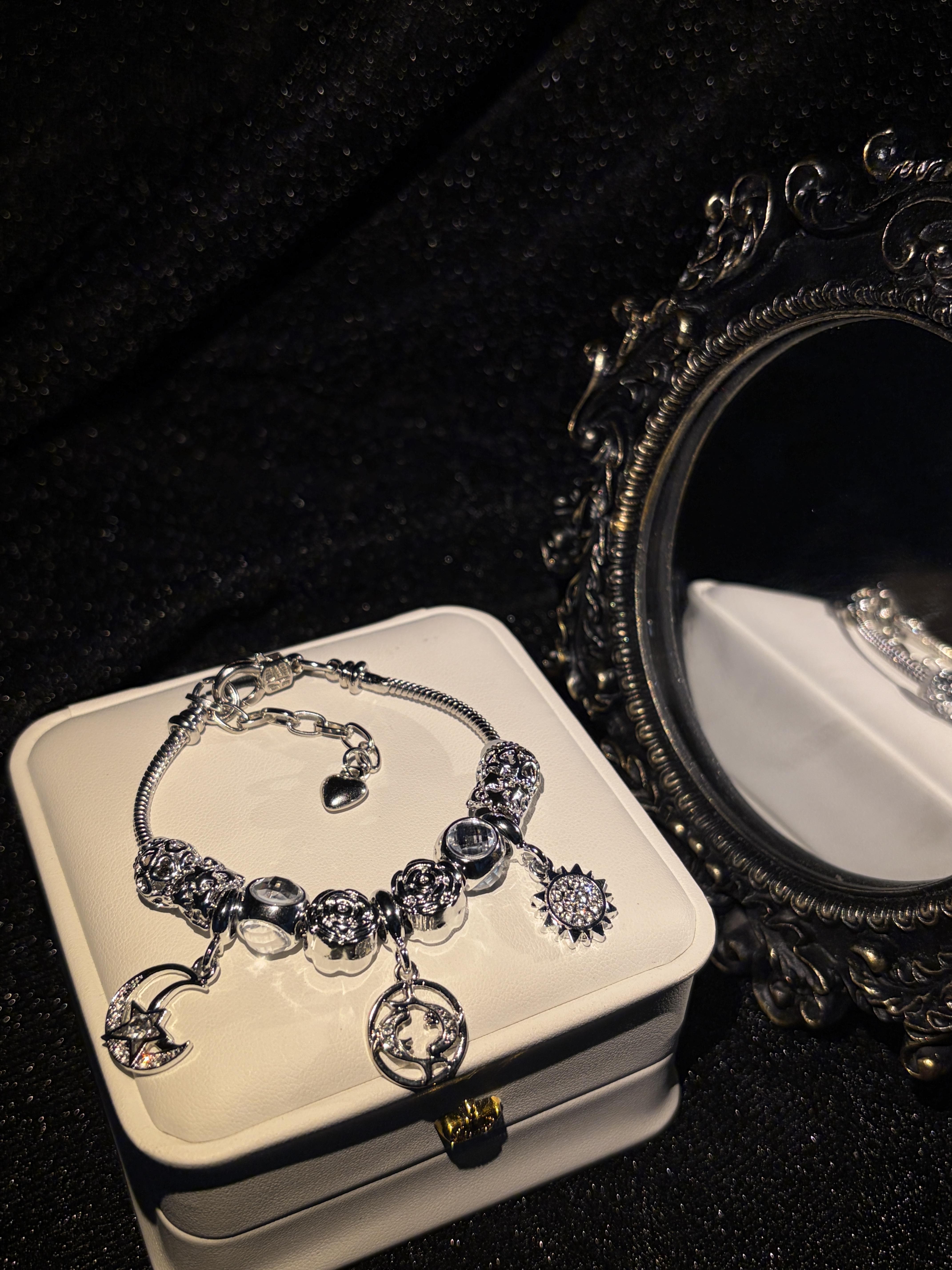 Stunning Silver‑Tone Sun Moon Zodiac Charm Bracelet Crystal Inlaid Constellation Pendant Bracelet Fashion Women Jewelry Birthday Gift Stunning Silver‑Tone Sun Moon Zodiac Charm Bracelet Crystal Inlaid Constellation Pendant Bracelet Fashion Women Jewelry Birthday Gift