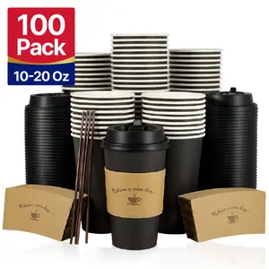 100pc 10oz/12oz/16oz/20oz Bulk Coffee Cups | Paper to-Go Cups for Coffee, Tea, Hot Chocolate | Food-Grade | Restaurant Supply Events Convenience Disposable