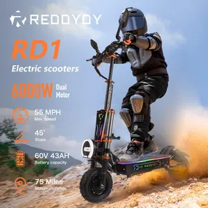 REDDYDY RD1 Electric Scooter for Adults, Dual Motor 6000W, Max Speed 55 MPH, 60V 43AH, 6-8 Hours Charing Time, 75 Mile Range,Efficient Front Rear Disc Brakes,11-inch Self-Sealing Tires,Smart LCD Display