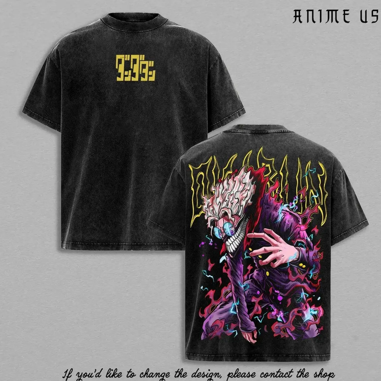 Dandadan Okarun x Ken Takakura Washed Tee | Vintage Anime Streetwear Inspired by the Paranormal Duo | Bold Ghost Battle Graphic | Oversized Grunge T-Shirt for Manga & Otaku Fans QX0