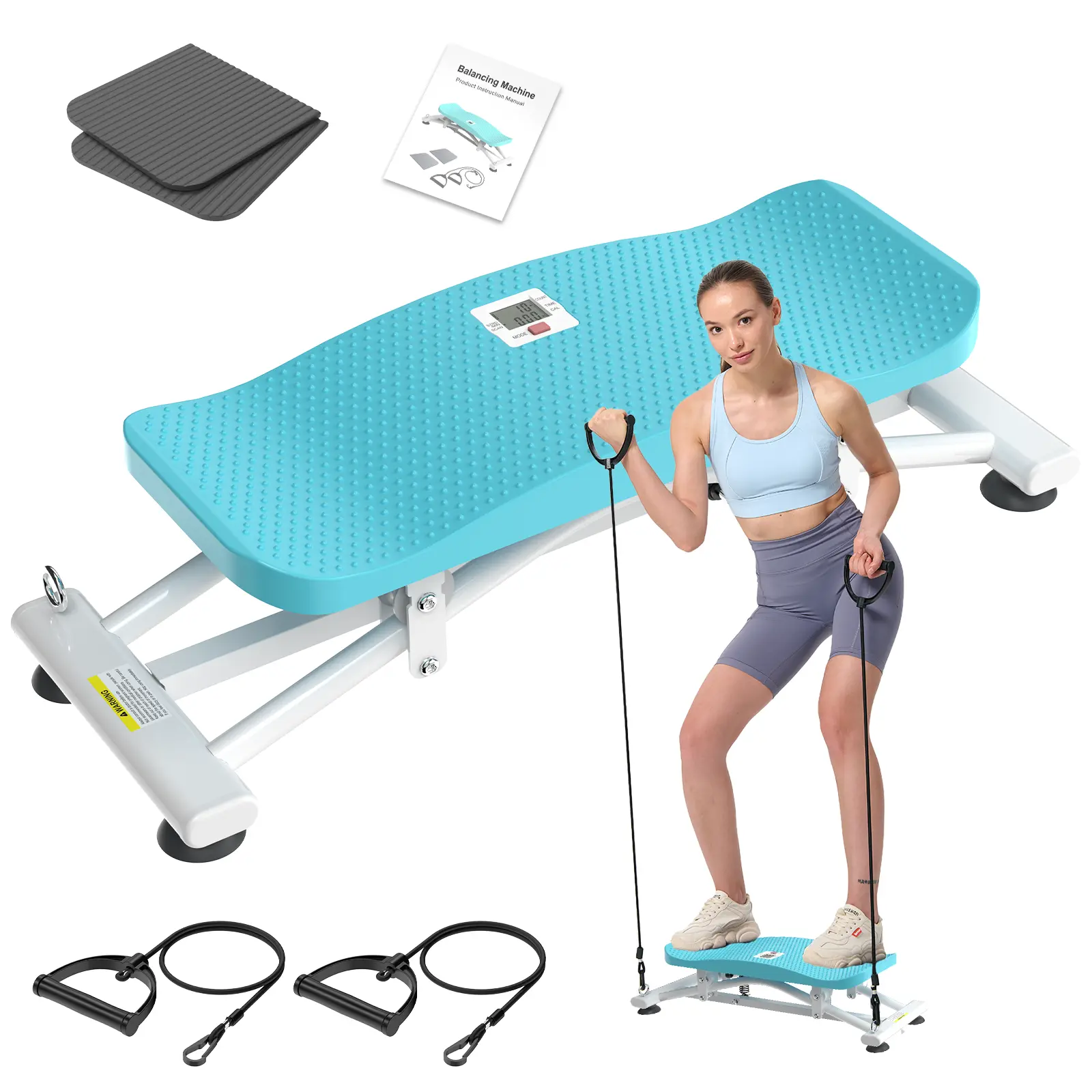 HOTWAVE Multifunctional Portable Exercise Stepper - Stair Stepper Machine with Folding Frame, Resistance Bands, LCD Monitor, 300 lbs Capacity Ski Trainer for Home Gym Full-Body Workout, Compact Fold-Up, Functional Fitness