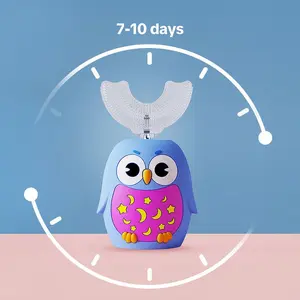 Kids Electric Toothbrush U-Shaped Blue Owl Rechargeable for Toddlers 2-6 Years 3 Modes Smart Timer Silicone BPA-Free