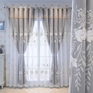 Modern Simple Double-Layer Embroidered Curtain, 1 Count Heat-Insulation & Sun-Protection Window Curtain, Home Decor for Living Room & Bedroom, Window Curtain