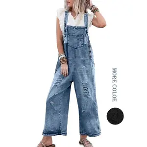 Women’s loose adjustable shoulder-strap denim overalls/overalls with thick diagonal wide legs, loose workwear jumpsuit GARMENTARY