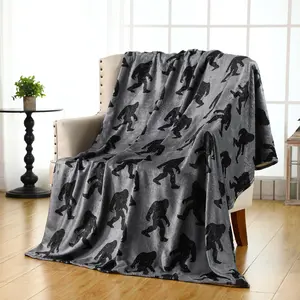 1pc Bigfoot-themed gift: Bigfoot blanket, unisex, fun birthday present, unique Bigfoot-themed vintage flannel blanket, bed/sofa throw, Soft Warm Blanket (grey, black).