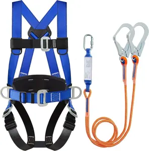 Safety Harness Fall Protection Kit Full Body Roofing Harnesses With Internal Shock Absorbing Lanyard, Blue Safety Harness For Construction OSHA/ANSI Compliant