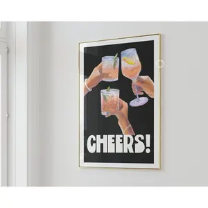 Black And White Wall Art Prints Bar Cart Decor Cheers Digital Prints Retro Poster Print Neutral Kitchen Wall Decor Printable Art Aesthetic