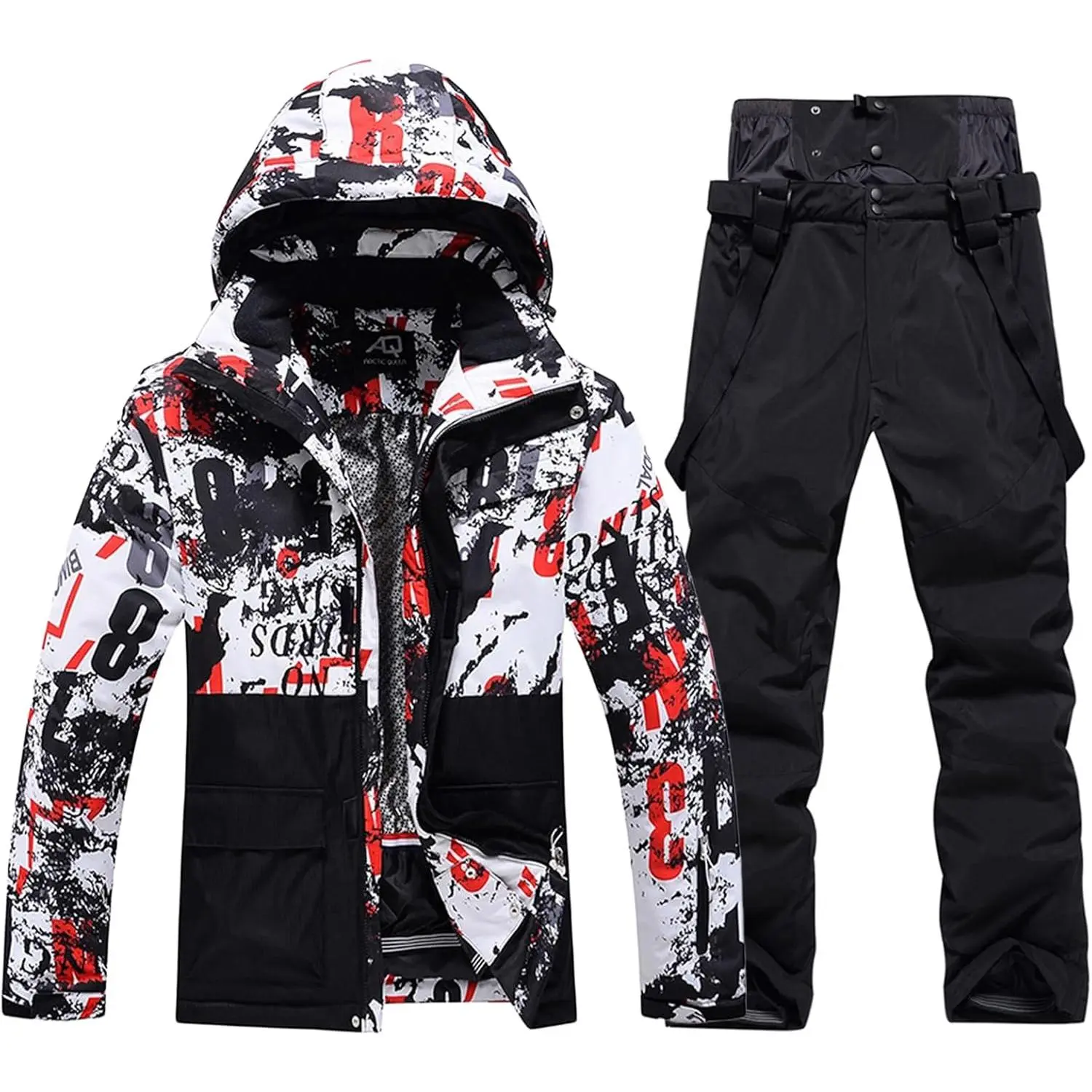 Male 2-Piece Winter Snowsuit Set - 100% Polyester Fabric, Waterproof, Windproof, Insulated, Velcro-Closure Mountain Jacket & Pants for Snowboarding, Skating, Three-Layered