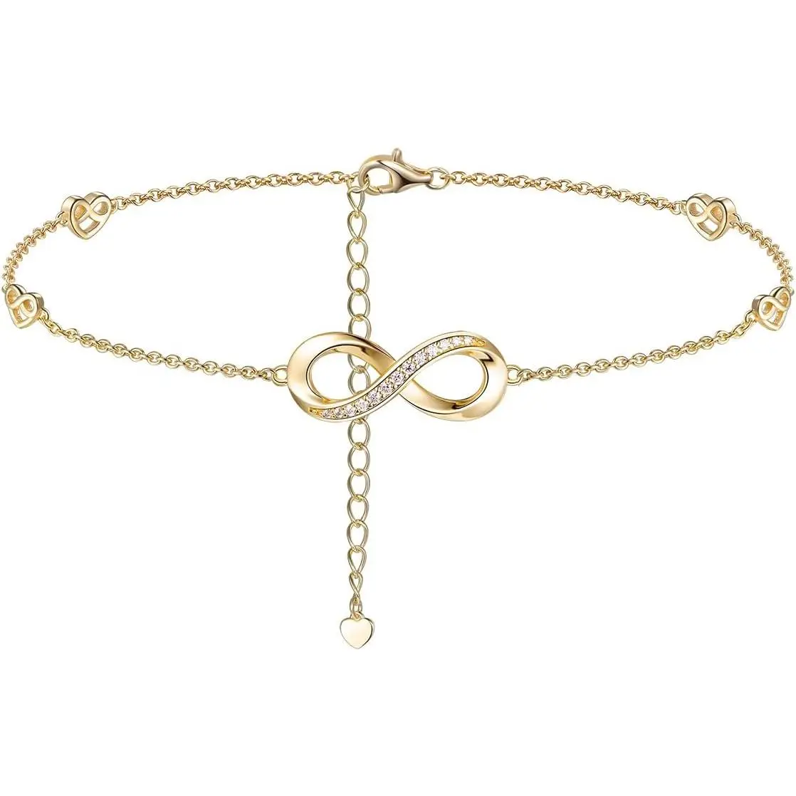 Moissanite Infinity Anklet for Women, Real Authentic 925 Sterling Silver Hypoallergenic, Beautiful Summer Jewelry, Dainty Ankle Bracelet, 8.6-10.6inch (21-26cm) Adjustable