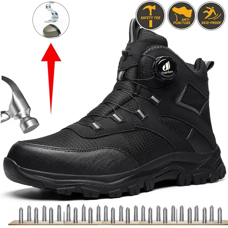 Men's Steel Toe Safety Shoes, Lightweight Puncture-Resistant Work Boots with Breathable Mesh Upper, Anti-Slip for Construction & Warehouse, Comp Toe Work & Safety Footwear, Non-Slip Work & Safety Footwear