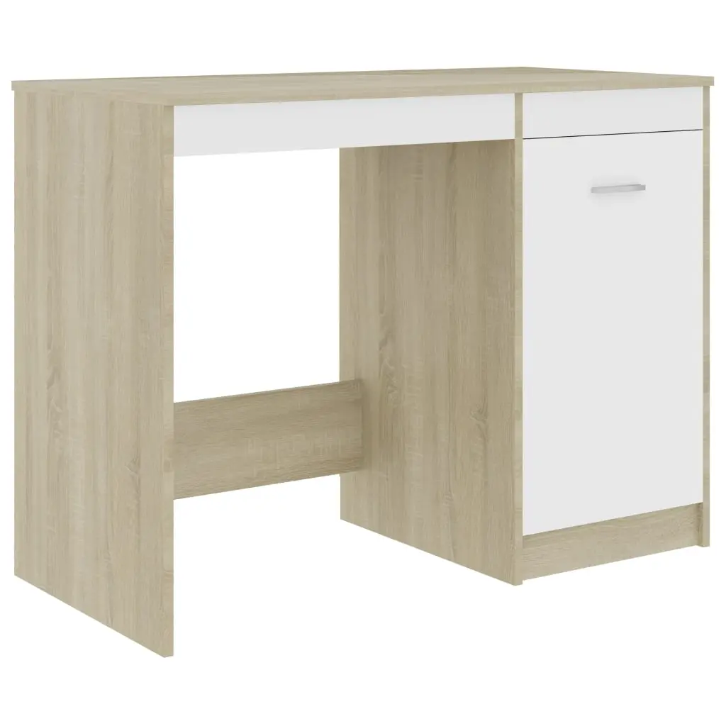 vidaXL Desk, Standing Computer Desk with Shelves, Office Desk, Workstation for Living Room, Scandinavian Style, White and Sonoma Oak Engineered Wood 801801