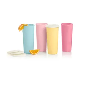 Vintage Tumblers 16 oz Assorted Colors with Lids for Everyday Use in Vibrant Pastel Shades Perfect for Beverages Sleek Slim Design Leak Proof Shatterproof Material Dishwasher Safe; 12 oz TableTop Peach Cups