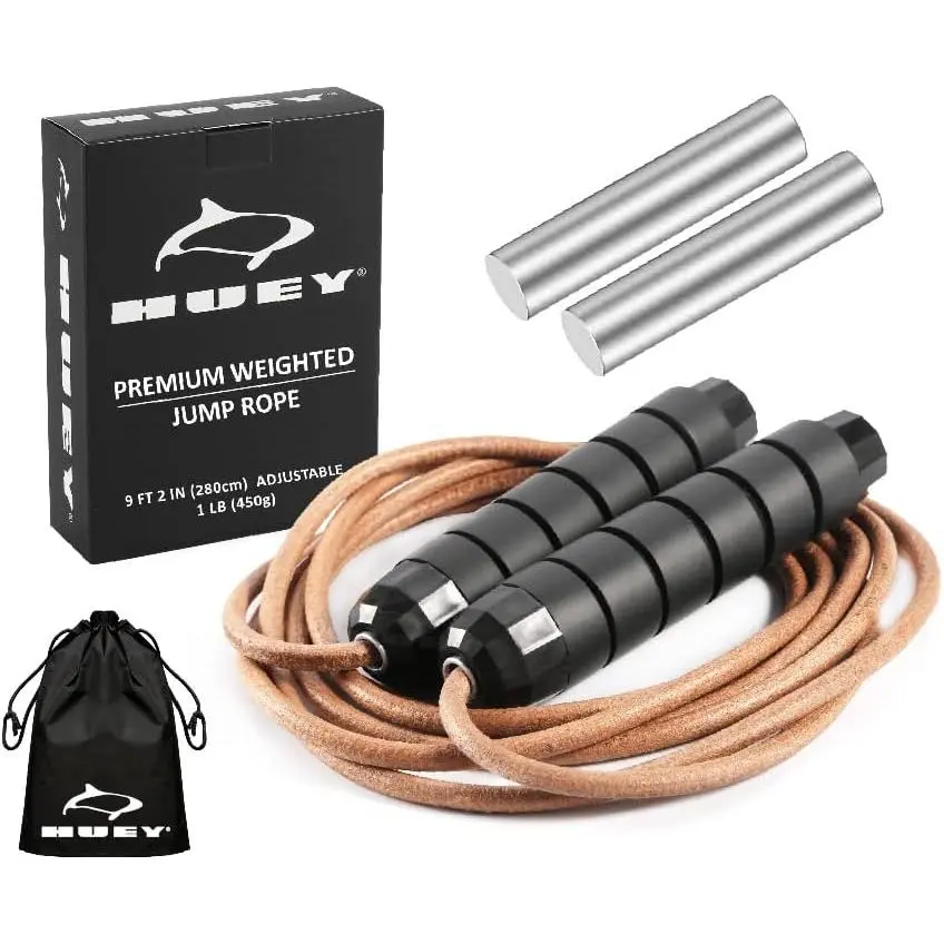 Weighted 1lb Leather Jump Rope Adjustable Skipping Rope for Speed Quiet  Boxing MMA Cardio Crossfit Fitness Workout Indoor and Outside Exercise for Beginner  Men and Women