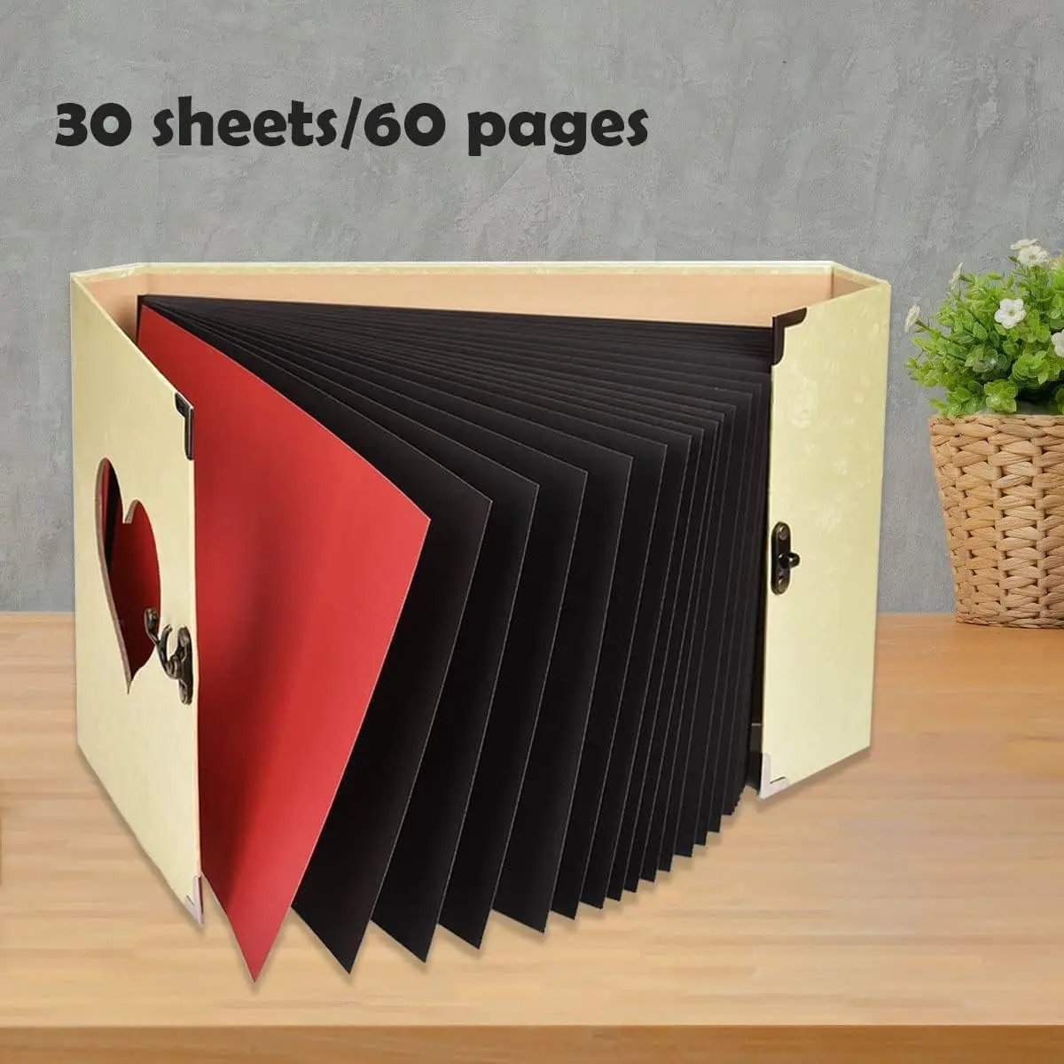 AIOR Hardcover Vintage Heart Scrapbook Album - 60 Pages Memory Book with Photo Corners, DIY Scrapbooking Supplies for Anniversary, Valentine's Day