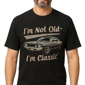Men's Cotton Crew Neck Short-Sleeve T-Shirt - 90s Aesthetic, 90s Retro, Automotive Graphic, Car Graphic, Classic Car Motif, "I Am Not Old I Am a Classic" Print, Summer Casual Top, USA-Printed, for Casual Wear, 90S Retro Men's Short-Sleeve T-Shirts