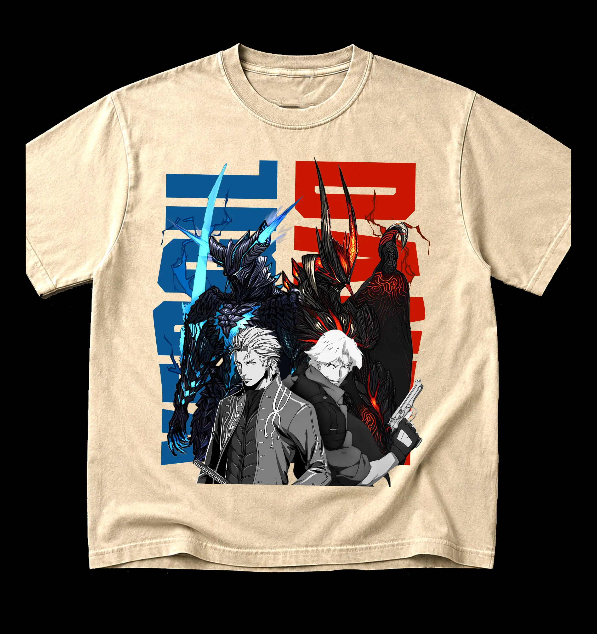 Dante and Vergil Devil May Cry Graphic Tee , Vintage DMC Style Heavyweight T-Shirt ,Gamer Streetwear Apparel