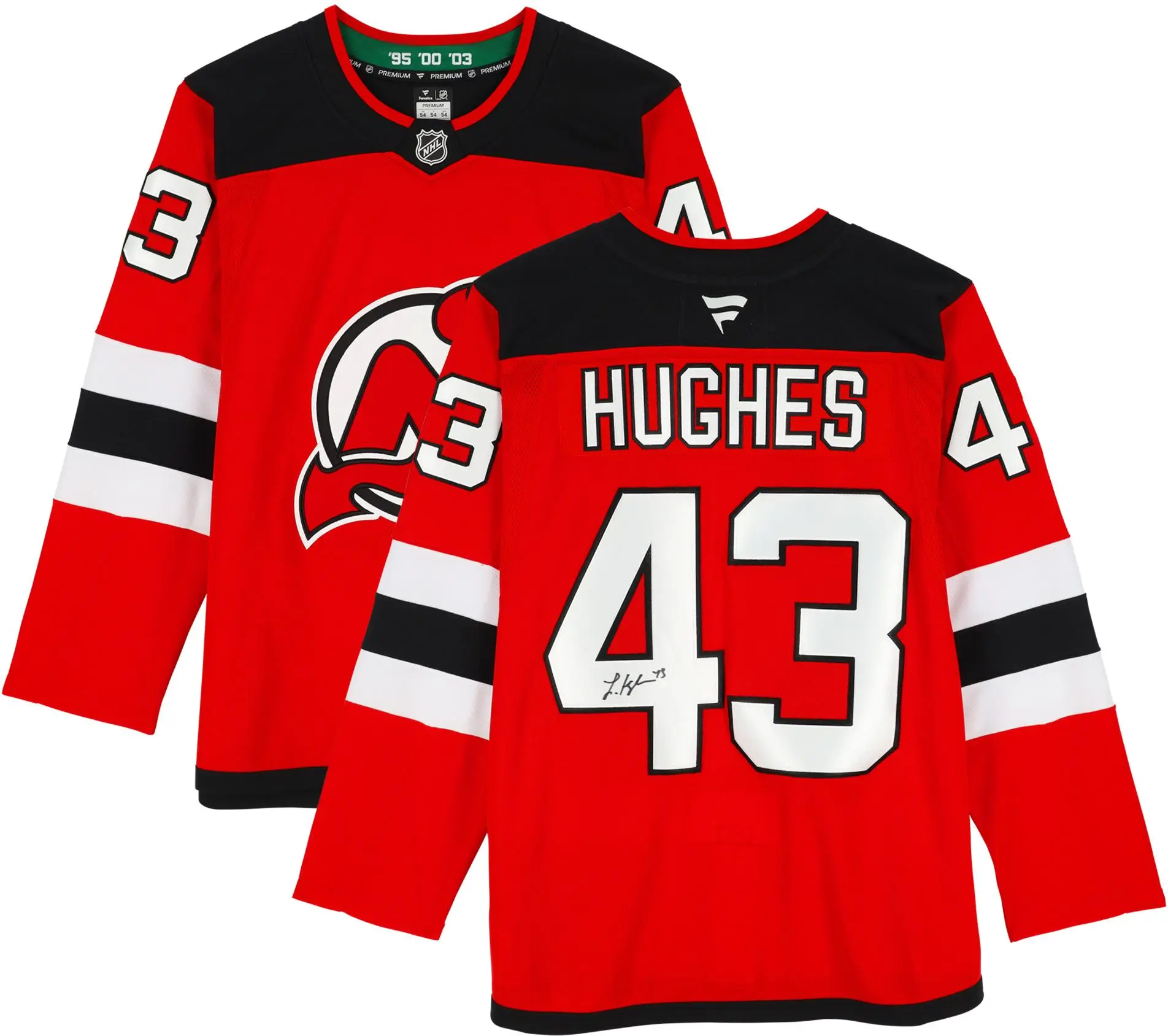 Luke Hughes New Jersey Devils Autographed Red Fanatics Premium Jersey - Fanatics Authentic Certified