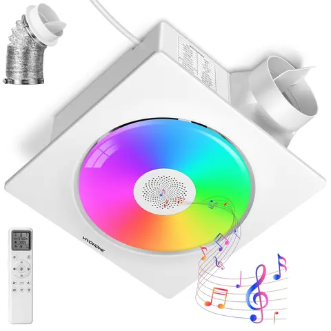 VIVOHOME 4-IN-1 AutoFlow Bathroom Exhaust Fan with RGB Light & Bluetooth Speaker & Humidity Sensor (30-110-160CFM) - 2700K/4000K/5700K LED Light, Energy-Saving EC Motor (Install Kit, 4-in Duct)