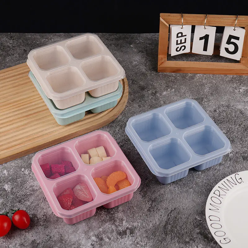 4-Compartment Eco-Friendly BPA-Free Plastic Stackable Lunch Box, Tableware Kitchen Container for Meal Prep, Lightweight Food Storage Solution