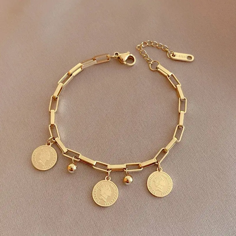 Round Brand Titanium Steel Hip Hop Portrait Bracelet Internet Popular INS Cold Style Student Bestie Bracelet Custom Jewelry