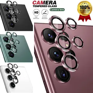 Metal Ring Camera Lens Protector for Samsung Galaxy S22 Ultra, 9H Tempered Glass, Anti-Scratch, HD Clear, Case Friendly