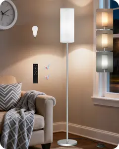 Dimmable Floor Lamps for Living Room with Remote and Foot Switch, 64.4” Modern Standing Tall Lamp, Corner Lamp for Office, Bulb Included, 3000K-6500K, Silver and Off-White