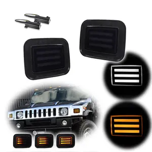 2pcs Smoked Switchback LED Front Bumper DRL Turn Signal lamps Light For 2003 2004 2005 2006 2007 2008 2009 Hummer H2,Replace OEM 15060530/15060529