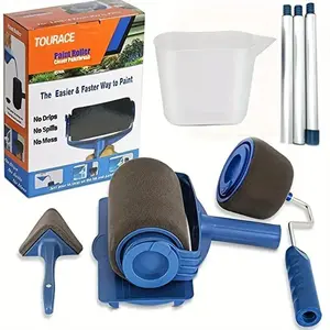 8pcs TouRace Paint Roller Set with Stick for DIY Room Makeover, Includes No-Drip Tray and 2 Precision Edging Tools, Perfect for Smooth Wall Painting and Home Renovation and Ceiling