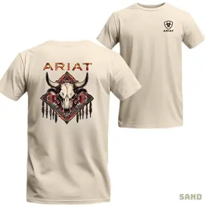 Ariat Western Skull T-shirt, Cowboy Rodeo Ranch Tee, Southwestern Bull Skull Graphic Shirt