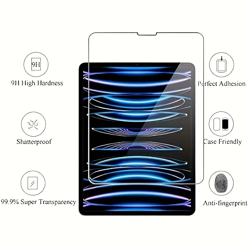 2-piece iPad Air 4/5 (10.9 inches) and for iPad Pro 11 inch (2022/2021/2020/2018) Protective screen protectors, Screen Cover, Tempered Glass Protector [compatible with Fa ID and Apple Pencil] Tablet Protector