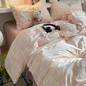3-Piece Grid & Print Bedroom Bedding Set, Includes 1 duvet cover and 2 Pillowcases, no insert ,Breathable Fabric, All-Season Use, Easy Care
